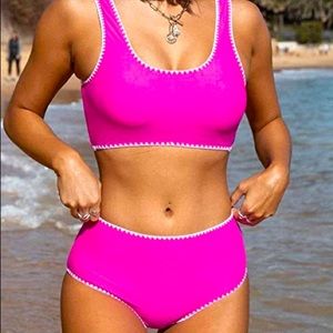 BOTTOMS ONLY high waisted hot pink bikini bottoms
